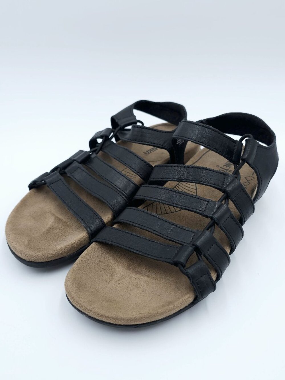 MINNETONKA Ballard 70820 Black Leather Casual Sandals Flats Women's Size 5- EUC